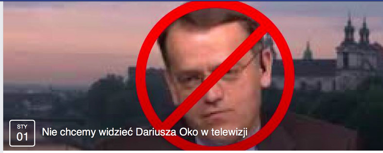Grupa na facebooku "Nie chcemy widzieć Dariusza Oko w telewizji", fot. screen z facebook
