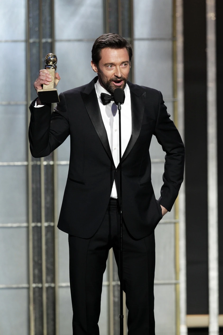 Hju Džekman na dodeli Zlatnog globusa u januaru