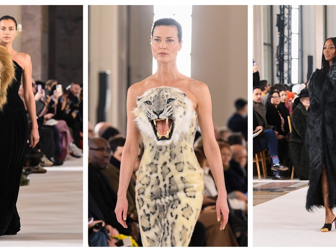 Revija Skjapareli  u Parizu, Irina Šajk, Šalom Harlou i Naomi Kembel  foto: Pixelformula/ Sipa Press