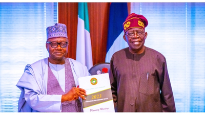 President Bola Tinubu and NPC Chairman, Nasir Kwarra. [Presidency]