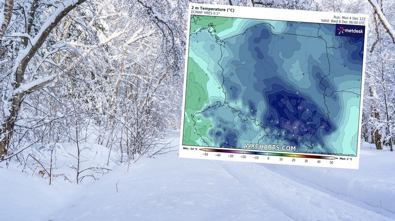 Zima na razie nie odpuści (mapa: wxcharts.com)