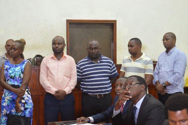 Eunice Mwende Ndolo, Felix Muia Ndolo, Edmond Kituri, Benson Mwai Kasugu and Evans Kenda Kiplagat when they appeared before a Mombasa court 