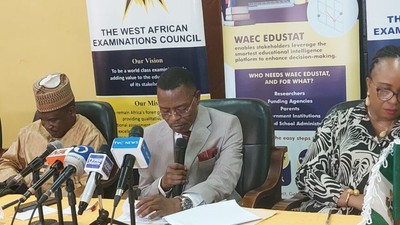 L-R: Heads of WAEC Division: Fidelis Gaiya, Director of Administration; Patrick Areghan, Head of National Office; Mrs F. Iweha-Onukwu, Senior Director, Test Development. [Premium Times]