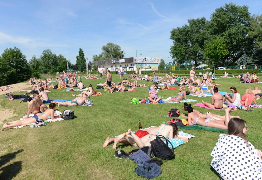 Trawiuasta plaża na kąpielisku