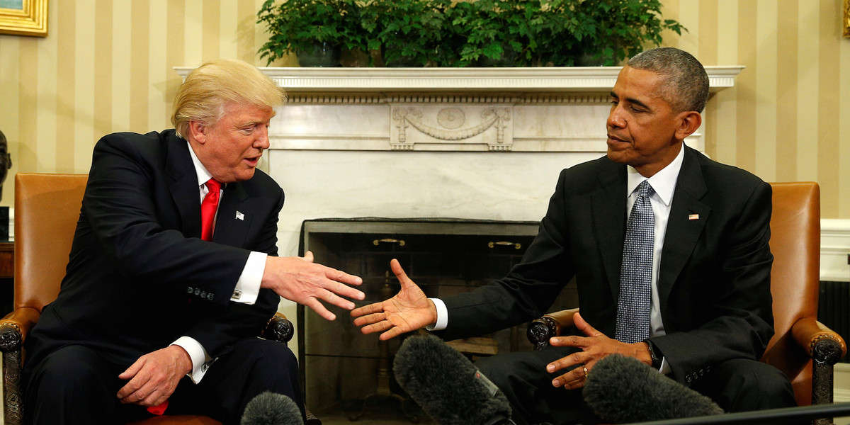 Trump and Obama meet at the White House to begin transition of power
