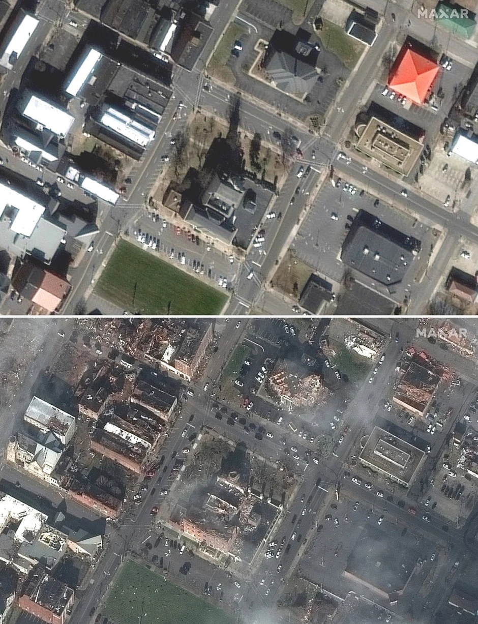 Satelitski snimci Kentakija pre i posle tornada