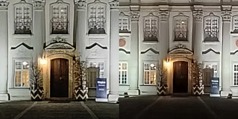 Wycinki w skali 1:1 z powyższych zdjęć wykonanych - po lewej Realme GT2 Pro, po prawej OnePus Nord2