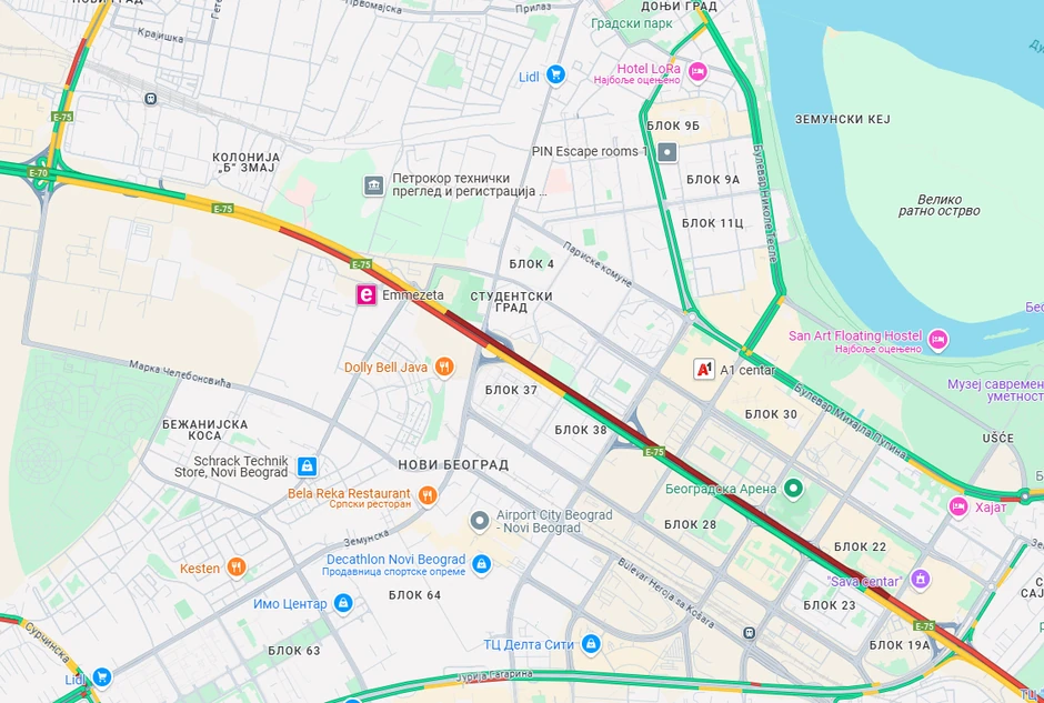 Mapa gužve kod Tošinog bunara