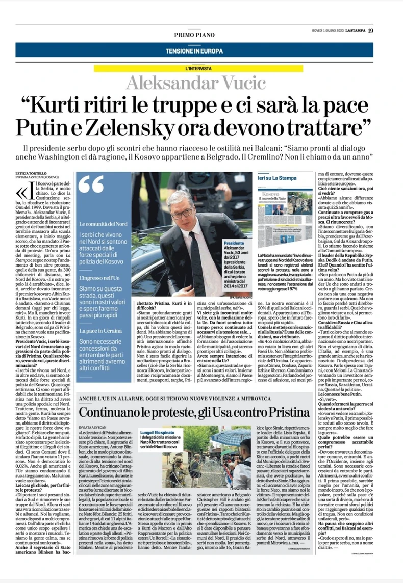 Aleksandar Vučić, La Stampa