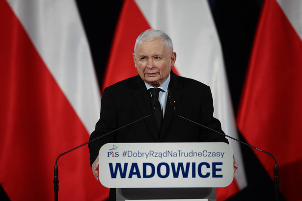 Wadowice, 12.11.2022. Prezes Prawa i Sprawiedliwości Jarosław Kaczyński