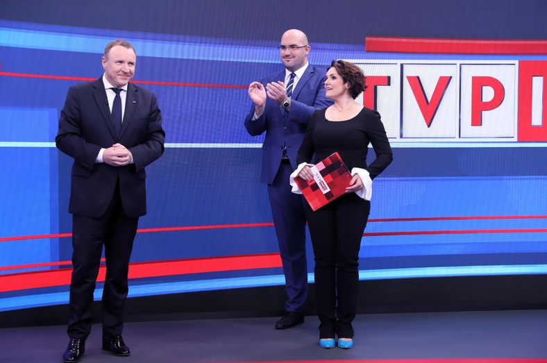 Jacek Kurski, Jarosław Olechowski, Edyta Lewandowska, 2018 r.