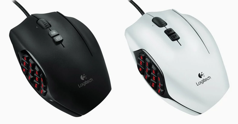 Kształt i rozmiar myszki mają ogromne znaczenie. Na zdjęciu myszka Logitech G600 w dwóch wersjach kolorstycznych