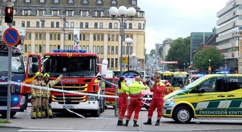 A photo taken from the instagram account of BernatMajo shows police officers and rescuers standing in a street in the Finnish city of Turku where several people were stabbed on August 18, 2017