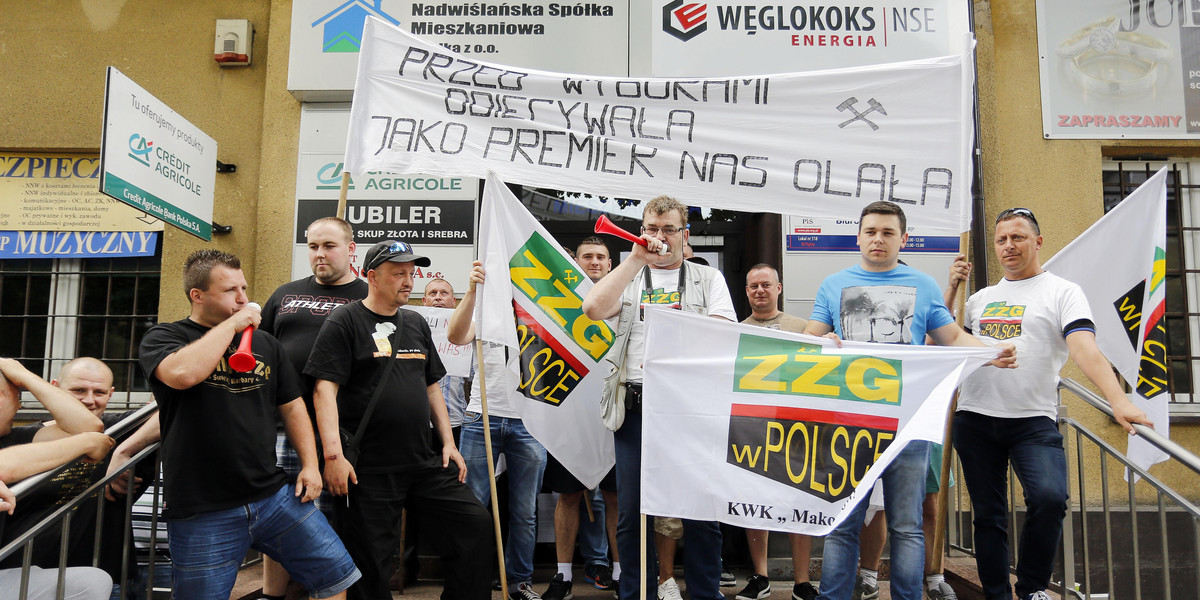 Protest górników z KWK Makoszowy w Brzeszczach