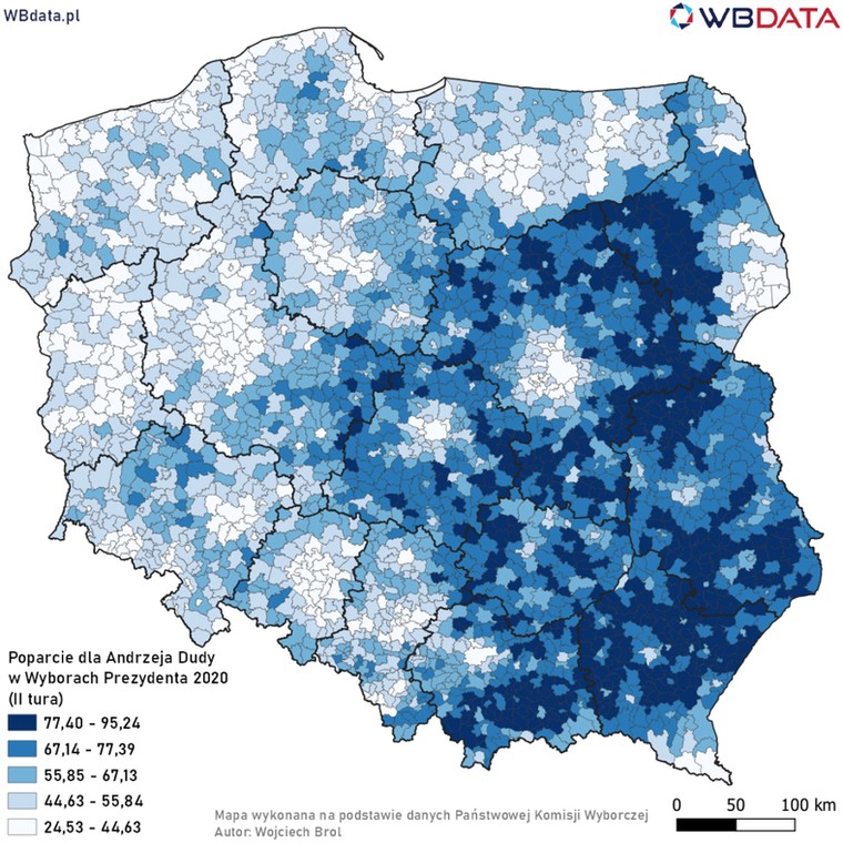 Mapa poparcia dla Andrzeja Dudy