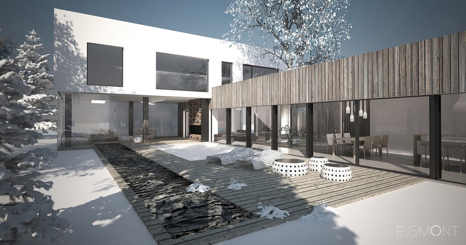 Dom modernistyczny, drewniana okładzina - projekt Ejsmont