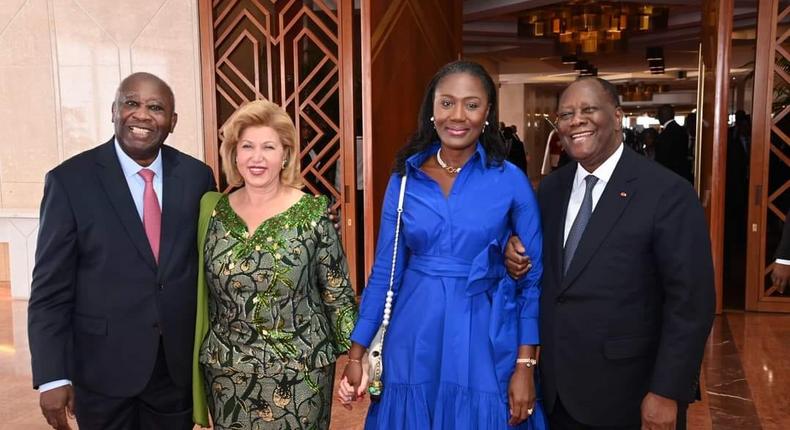 De la gauche vers la droite : Laurent Gbagbo, Dominique Ouattara, Nady Bamba, Alassane Ouattara/ABIDJAN.NET PAR DR