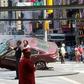 A vehicle that drove up on the sidewalk on Broadway & 43rd is seen in Times Square in New York