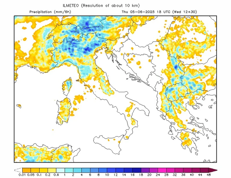 Mapa pljuskova u četvrtak popodne