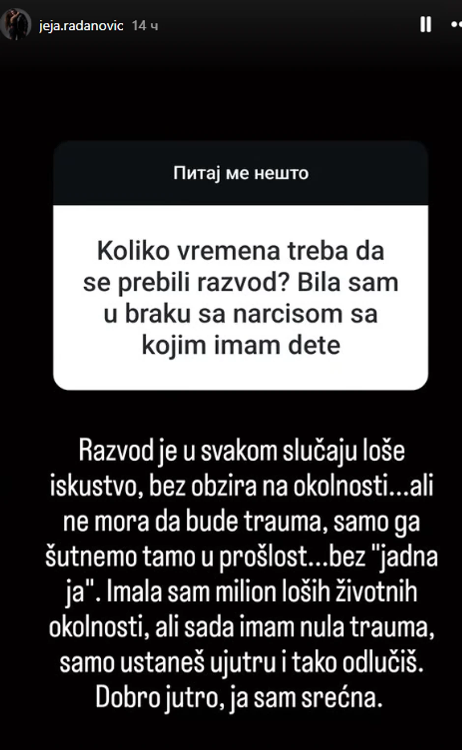 Objava Jelene Radanović na Instagramu