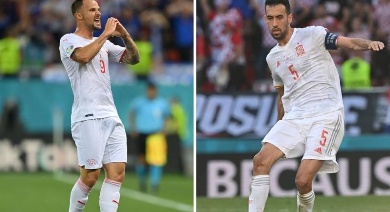 Haris Seferovic (L) has been a key player for Switzerland at Euro 2020, while Sergio Busquets returned to captain Spain after missing the first two games with Covid-19 Creator: Jonathan NACKSTRAND