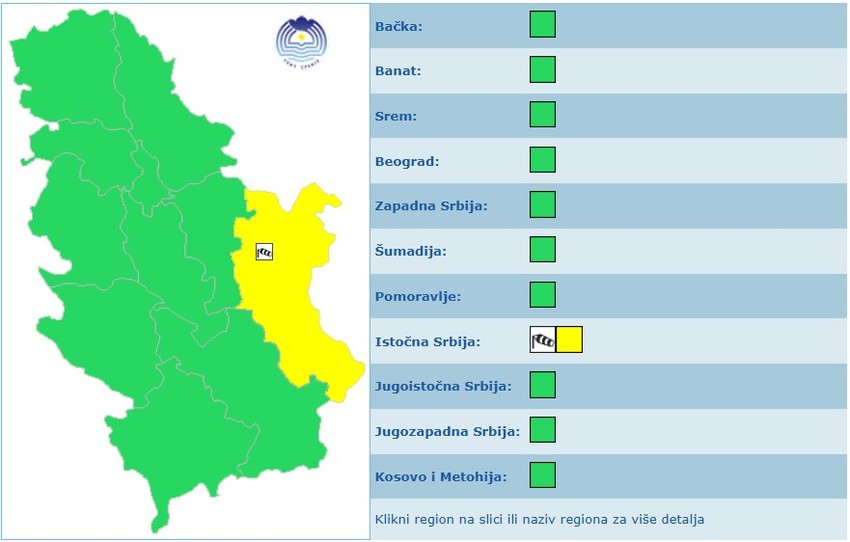 RHMZ meteoalarm za sredu