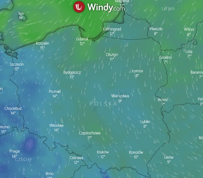 Prognozowany wiatr 20 września 2021 r.