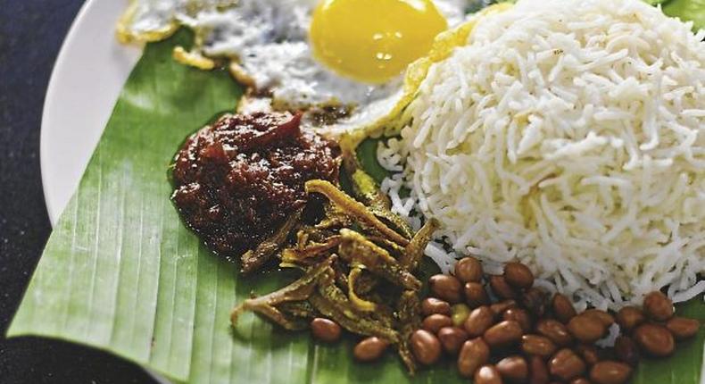 Malaysian breakfast of nasi lemak