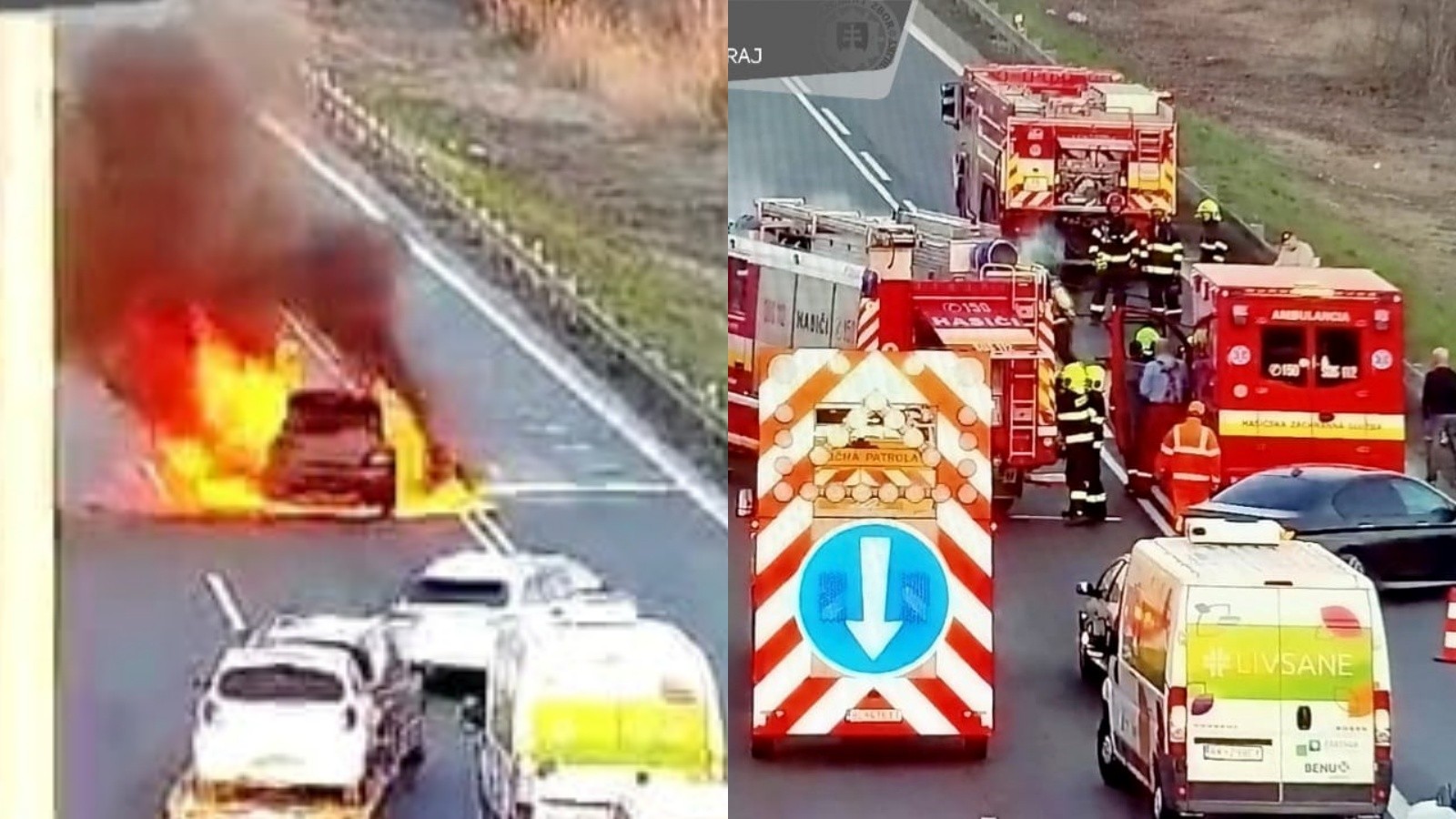 Na bratislavskej D1 smerom do Senca horí auto.