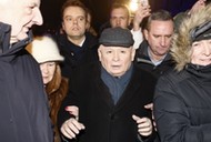 Jarosław Kaczyński i politycy PiS przed aresztem śledczym Warszawa-Grochów, 9 stycznia 2024 r.