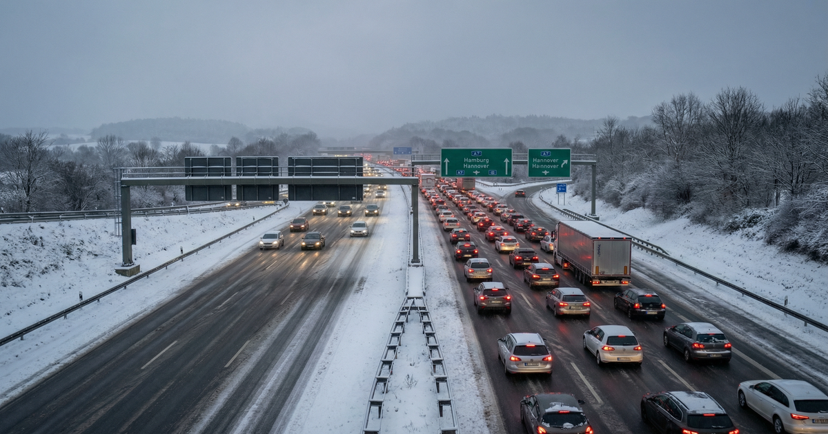 127 Kilometer Stau in NRW - Winterwetter legt Berufsverkehr lahm