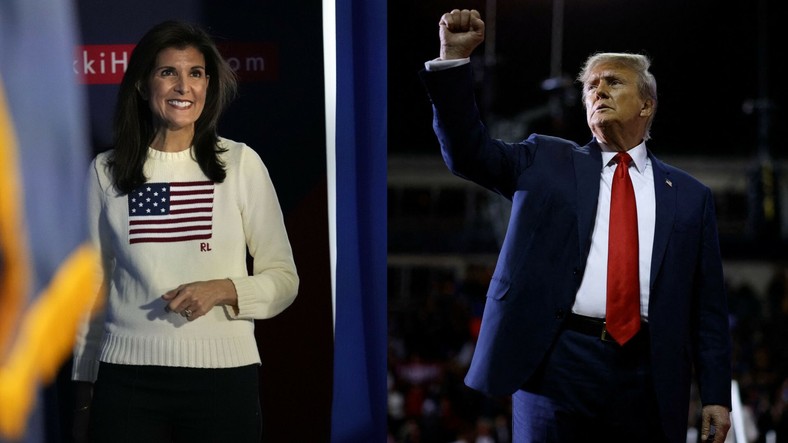 Republikańska kandydatka na prezydenta Nikki Haley w Keene Country Club, New Hampshire, 20 stycznia 2024 r. Republikański kandydat na prezydenta i były prezydent Donald Trump w Manchesterze, New Hampshire, 20 stycznia 2024 r. (zdjęcie ilustracyjne)