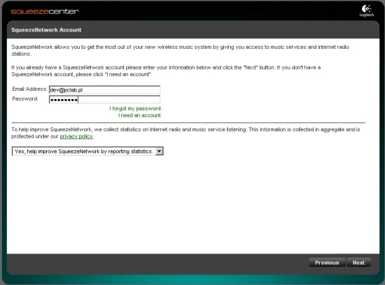 Email i hasło – tyle potrzeba do zarejestrowania się w SqueezeNetwork.
