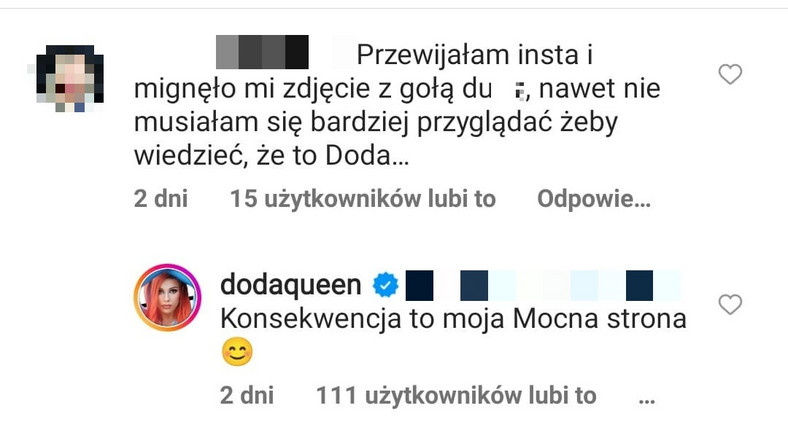 Doda odpowiedziała na kąśliwy komentarz internautki