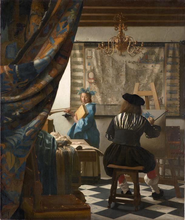Johannes Vermeer, „Sztuka malarska („Alegoria malarstwa), ok. 1663-1665 r., płótno, 120 x 100 cm.