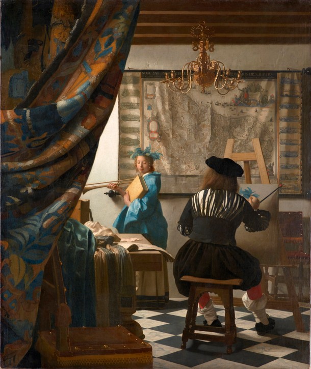 Johannes Vermeer, „Sztuka malarska („Alegoria malarstwa), ok. 1663-1665 r., płótno, 120 x 100 cm.