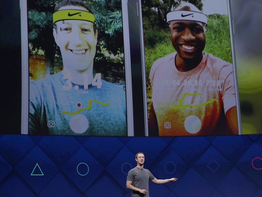 Mark Zuckerberg showing off AR-enhanced images.