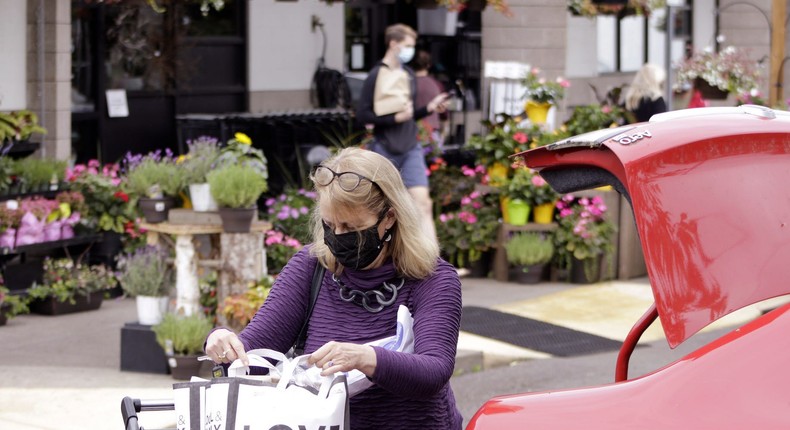 A woman wearing a face mask in Portland, Oregon.
