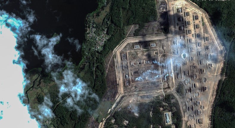 The aftermath of a Ukrainian attack on a Russian ammunition depot in September. Ukraine has been striking ammo depots across Russia more and more frequently.Satellite image 2024 Maxar Technologies.