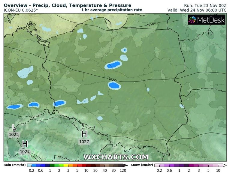 W nocy lekko popada w większości kraju