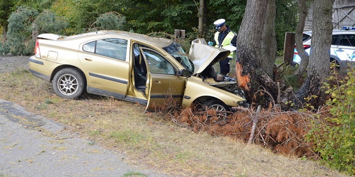 Roztrzaskane volvo na drzewie. Policja publikuje wstrząsające nagranie.