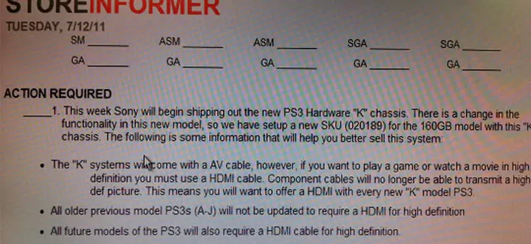 Nowe PS3 niekompatybilne z componentem
