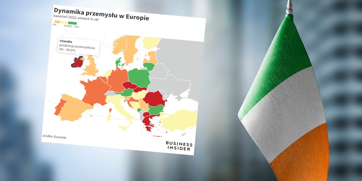 Przemysł Irlandii zaliczył w kwietniu ostre hamowanie.