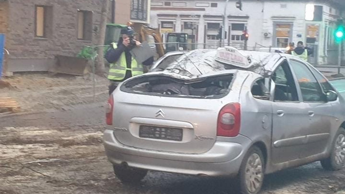 Taksi vozilo na koje je palo drvo Bačkoj Topoli