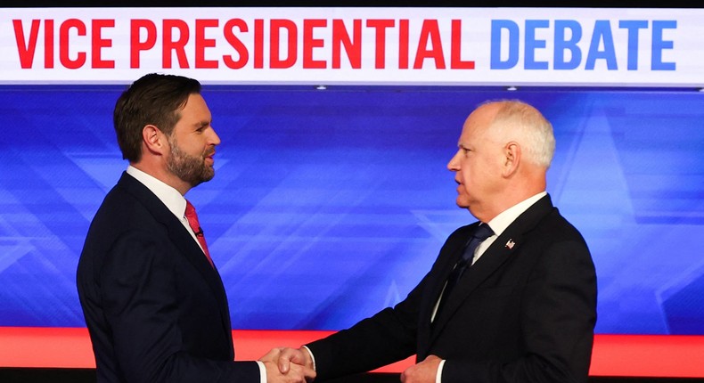 Sen. JD Vance of Ohio and Gov. Tim Walz of Minnesota repeatedly said they agreed with points the other had made during the vice presidential debate.Charly Triballeau/AFP/Getty Images