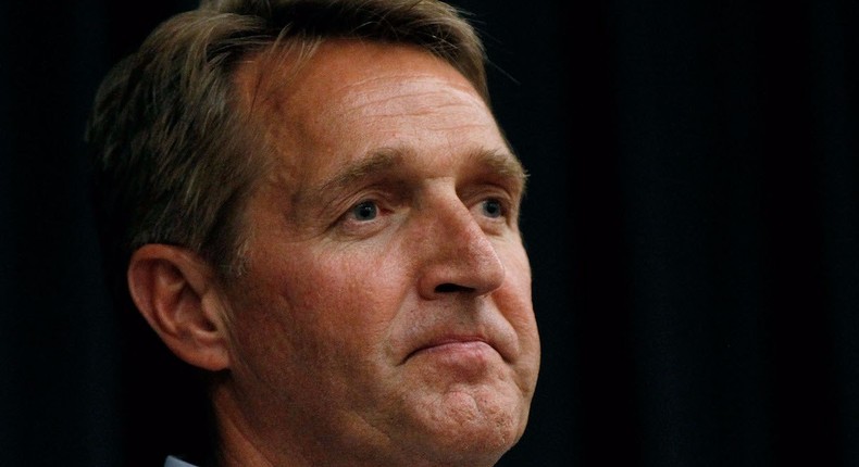 Sen. Jeff Flake, an Arizona Republican, has seen a 14-point drop in popularity since President Trump took office.