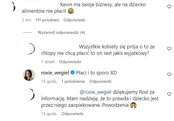 Roksana Węgiel respondió al internauta
