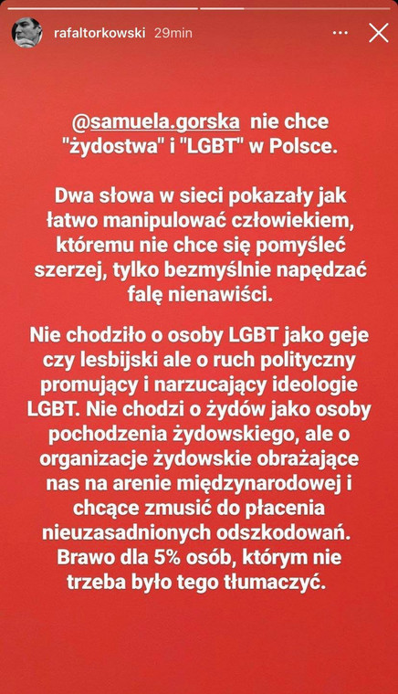 InstaStory Rafała Torkowskiego