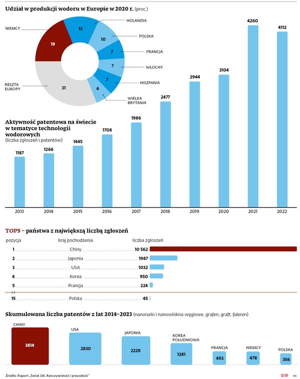 Udział w produkcji wodoru w Europie w 2020 r.