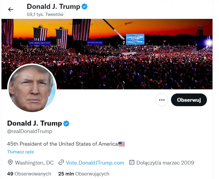 Konto na Twitterze Donalda Trumpa jest już dostępne